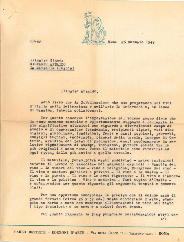 Lettera di Carlo Bestetti a Giovanni Ansaldo, 26-01-1949 (1)