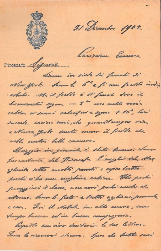 Lettera di Francesco Gerolamo Ansaldo alla moglie Emma Ramorino, 31-12-1902 (1)