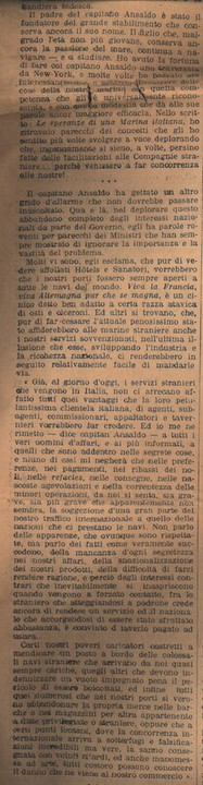 Recensione di un articolo del capitano Francesco Ansaldo, 1909