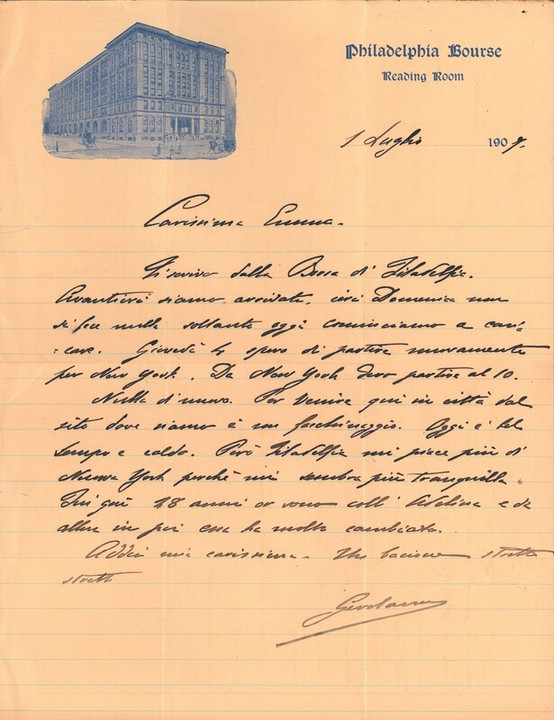 Lettera di Francesco Gerolamo Ansaldo alla moglie Emma Ramorino, 01-07-1907