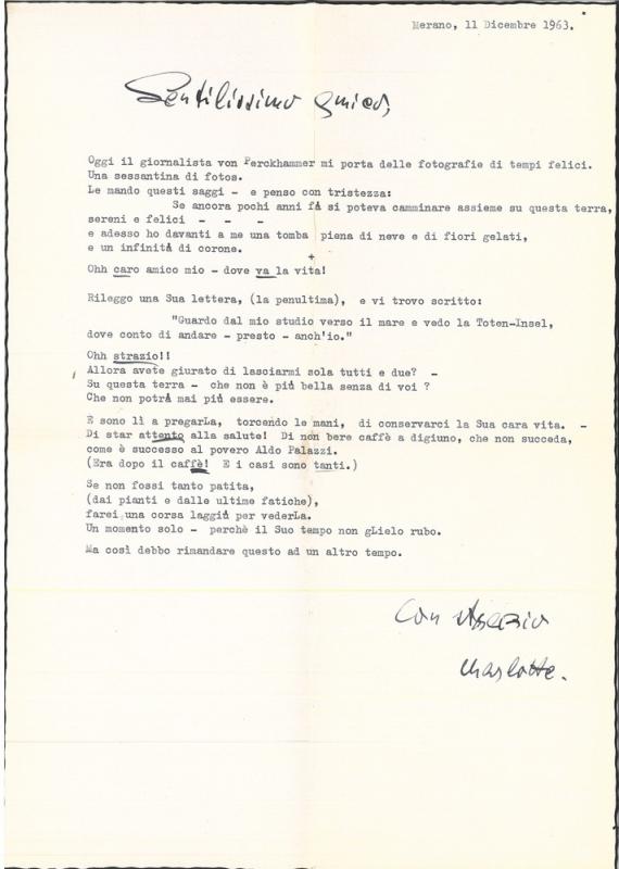 Lettera di Charlotte Oesterreicher inviata a Giovanni Ansaldo, 11 - 12 - 1963