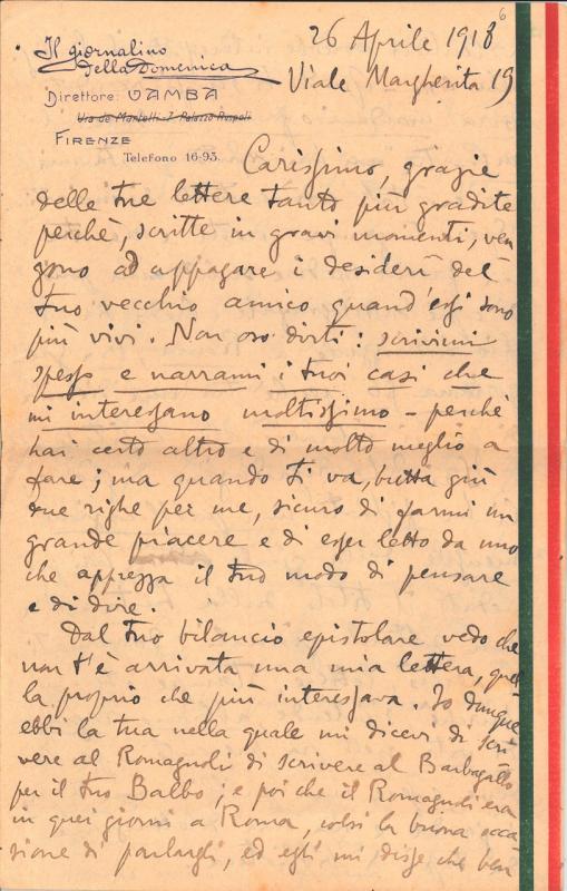 Lettera di Luigi Vamba a Giovanni Ansaldo, 26-04-1918 (1)