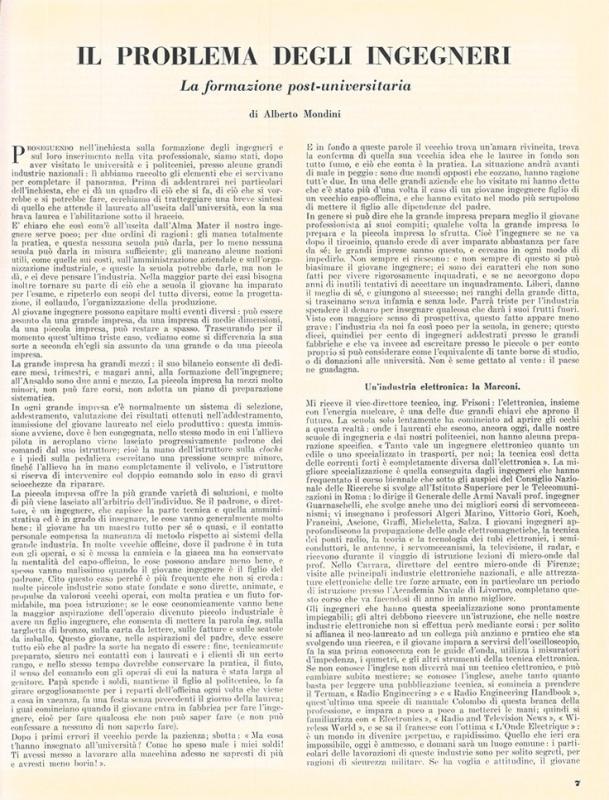 Il problema degli ingegneri di Alberto Mondini, luglio - agosto 1957, anno V, n. 4, p. 7