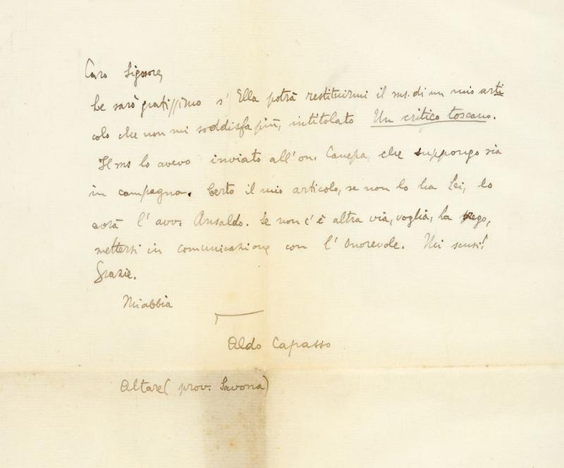 Lettera di Aldo Capasso