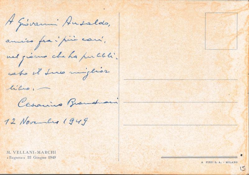 Cartolina di Cesare Branduani a Giovanni Ansaldo, 12-11-1949 (2)