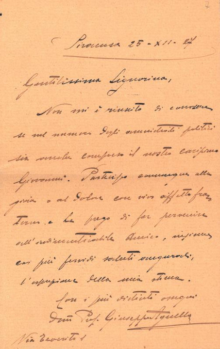 Lettera di Giuseppe Agnello a Maria Ansaldo, 25-12-1927