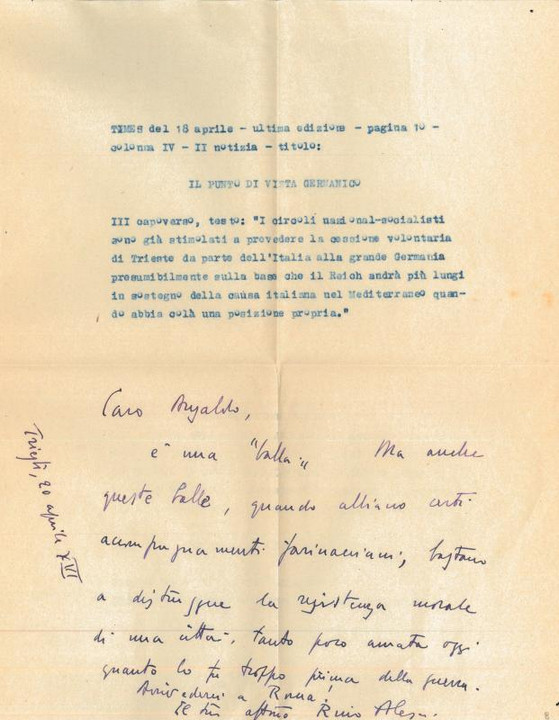 Lettera di Rino Alessi a Giovanni Ansaldo, 20-04-1938
