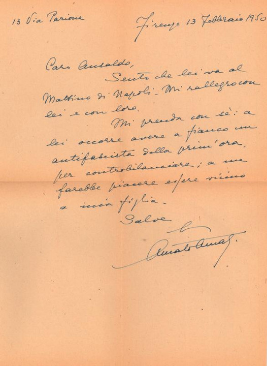 Lettera di Amato Amati a Giovanni Ansaldo, 13-02-1950