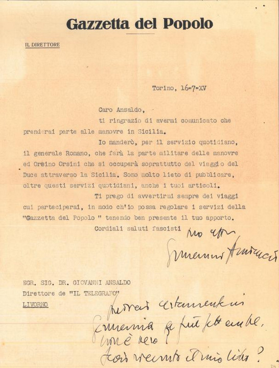 Lettera di Ermanno Amicucci a Giovanni Ansaldo, 16-07-1937