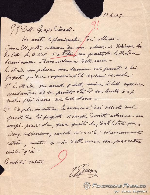 Lettera di Giuseppe Guzzi, 19 aprile 1949