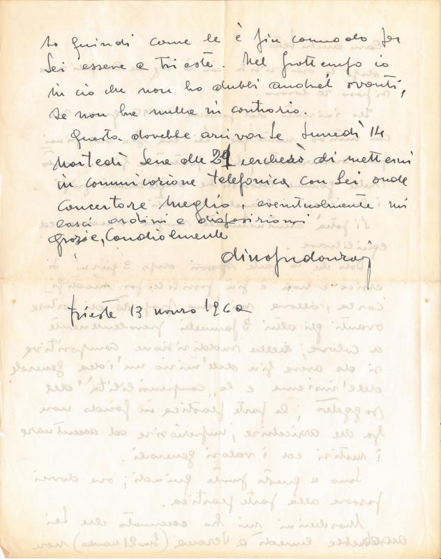 Retro della lettera di Domenico Predonzani, 1960 mar. 13
