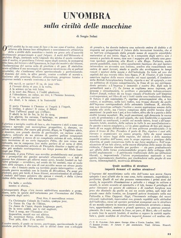 Un'ombra sulla civiltà delle macchine di Sergio Solmi - settembre 1954, anno II, n. 5, p. 11