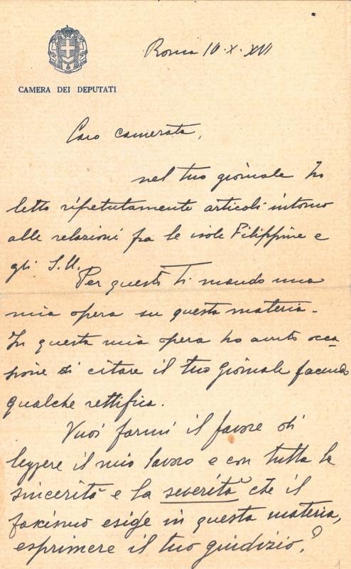 Lettera di Bernardo Barbiellini Amidei, ottobre 1938 (1)