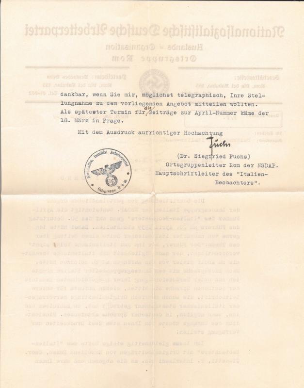 Lettera di Siegfried Fuchs a Giovanni Ansaldo,  10-03-1939 (2)