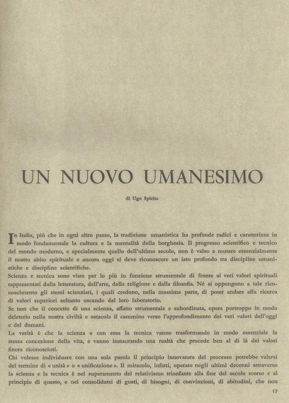 Un nuovo umanesimo, di Ugo Spirito, settembre - ottobre 1961, anno IX, n. 5, p. 17