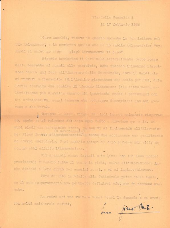 Lettera di Buti a Giovanni Ansaldo, 17-02-1950