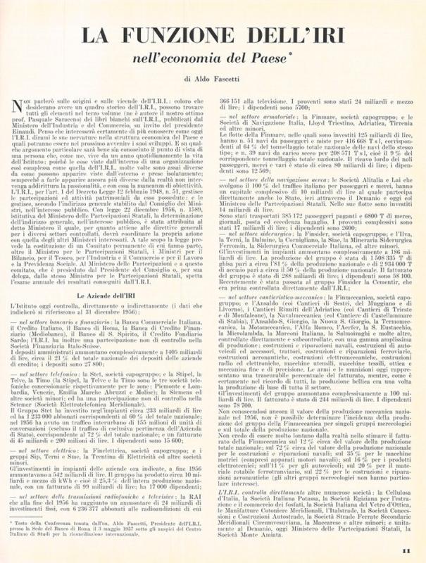 La funzione dell'IRI di Aldo Fascetti, maggio - giugno 1957, anno V, n. 3, p. 11
