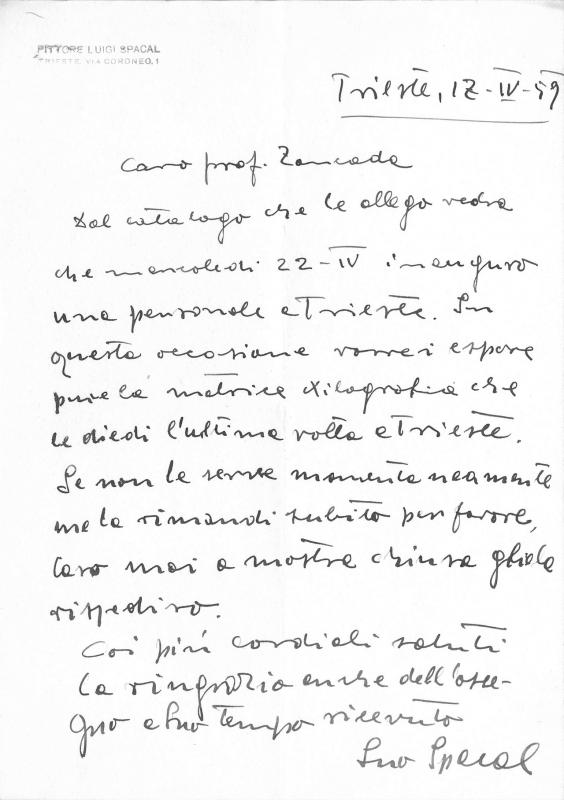 Lettera di Luigi Spacal, 1959 apr. 17