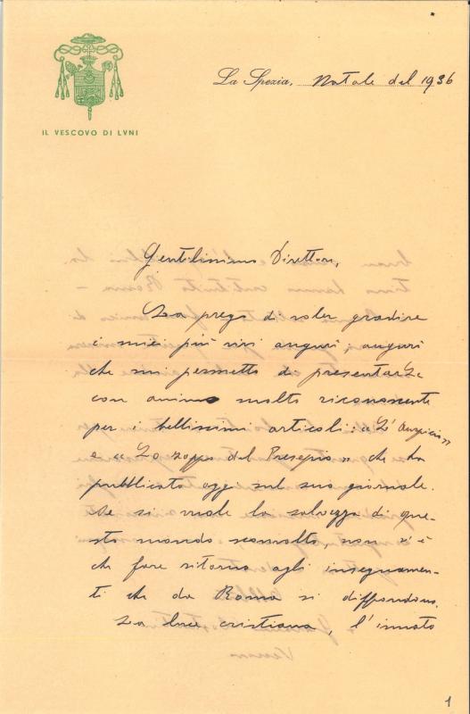 Lettera di Giovanni Costantini a Giovanni Ansaldo,  p. 1, 25 - 12 - 1936