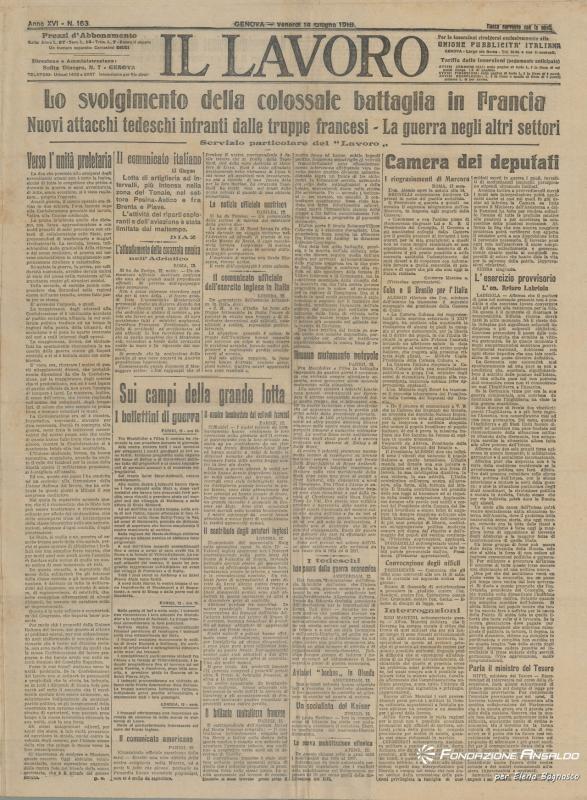 Il Lavoro, 14.06.1918, p. 1