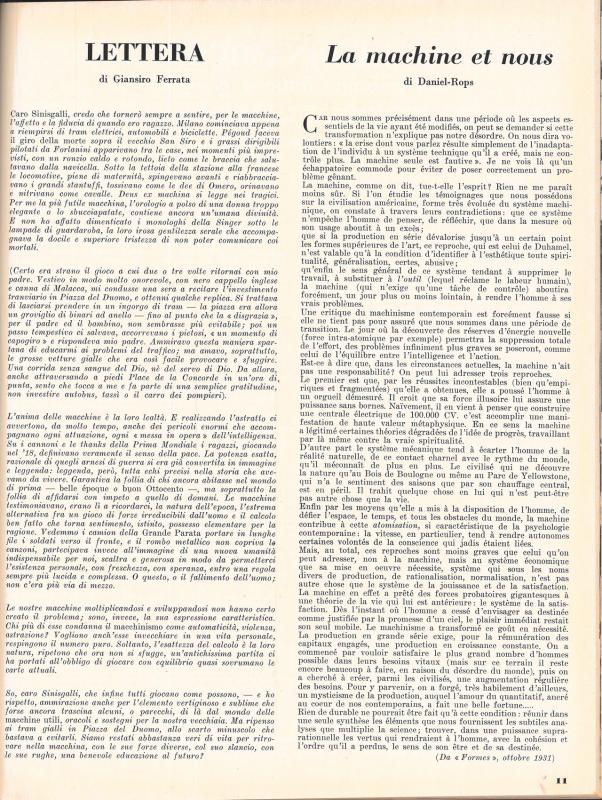 Editoriale di Giansiro Ferrata, la machine et nous di Daniel-Rops - luglio 1953, anno I, n.4