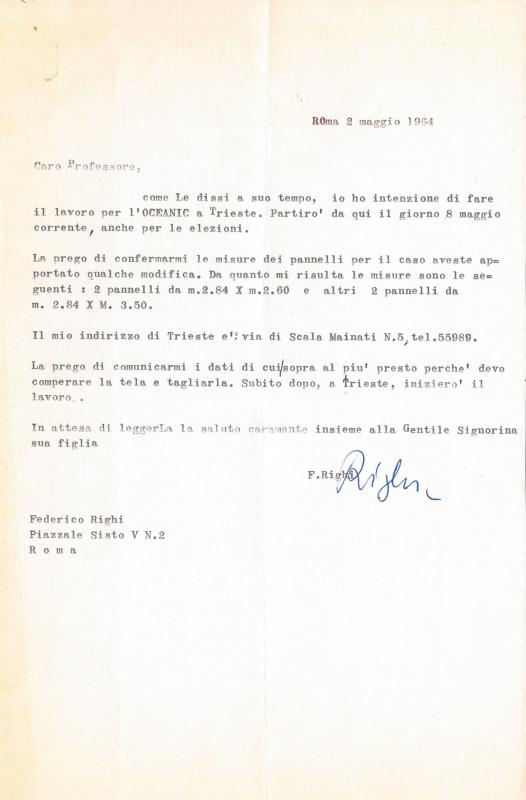 Lettera di Federico Righi, 1964 mag. 02