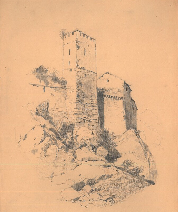 Paesaggio con torre, seconda metà XIX sec.