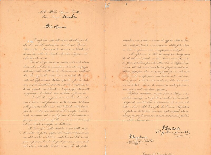50° anno Società Medica Ligure di Mutuo Soccorso