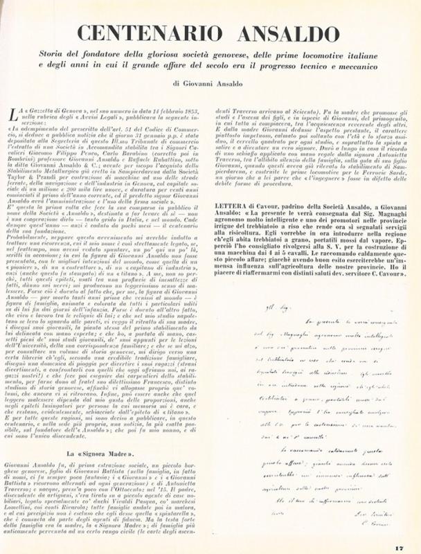 Giovanni Ansaldo, "Centenario Ansaldo", luglio 1953, anno I, n. 4 - p. 17