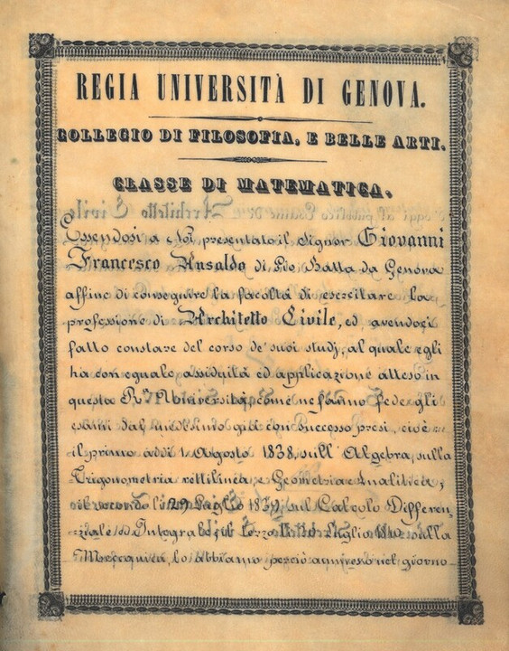 Laurea in Architettura Civile di Francesco Ansaldo, 12-08-1840, p. 1