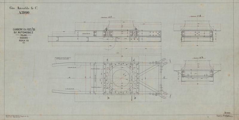 Cannone da 102/35 su automobile - Telaio