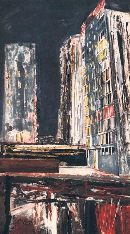 I grattacieli del Centro Direzionale di Milano visti dal pittore Angelo Tronconi, marzo - aprile 1957, anno V, n. 2 - p. 25