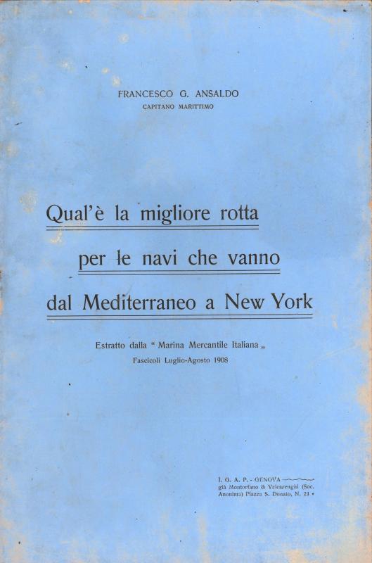 La miglior rotta dal Mediterraneo a New York, 1908, copertina