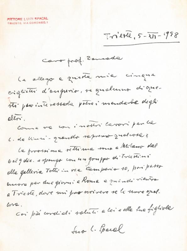 Lettera di Luigi Spacal, 1958 dic. 05