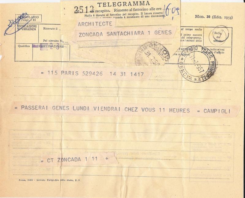 Telegramma di Massimo Campigli, 1957 lug. 31