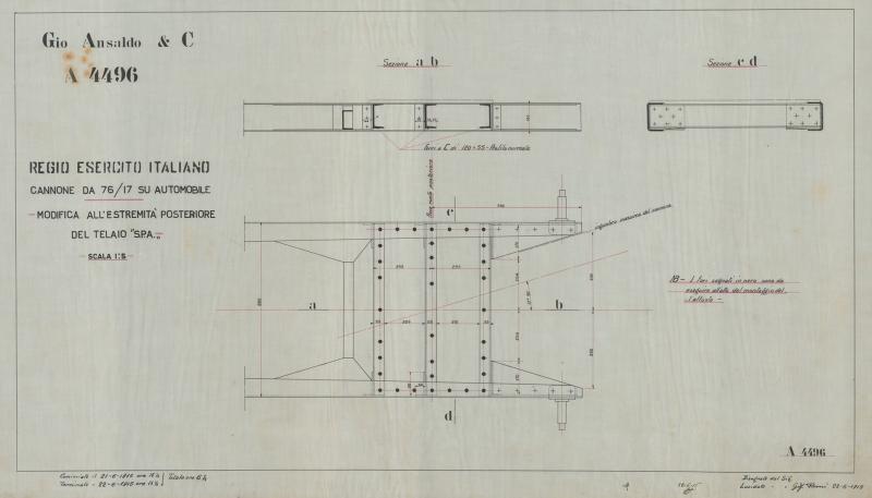 Cannone da 76/17 su automobile - Modifica del telaio "S.P.A"