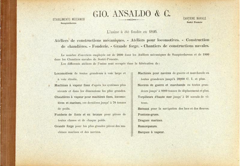 Gio. Ansaldo & C. Genova. Stabilimento Meccanico Sampierdarena - Cantiere Navale Sestri Ponente (frontespizio)