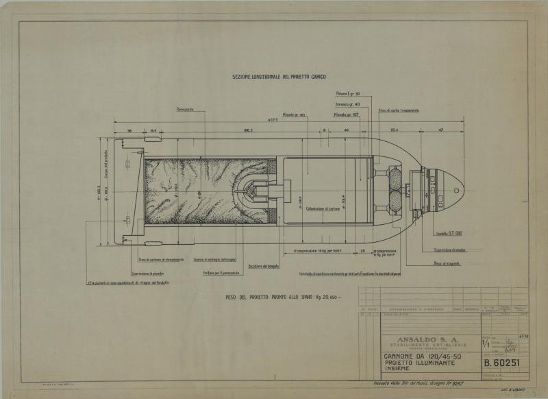 Proietto carico per un cannone da 120/45-50