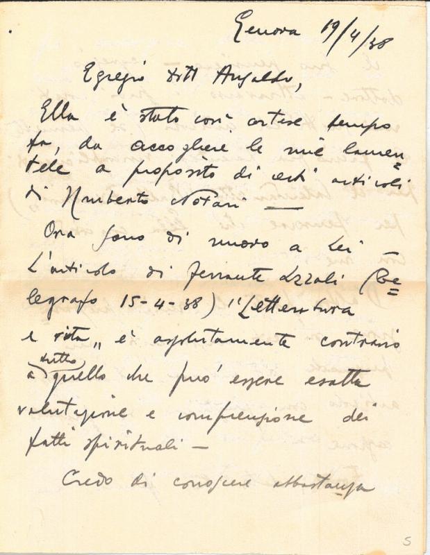 Lettera di Franco Cerutti a Giovanni Ansaldo, p. 1, 19-4-1938