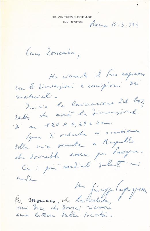 Lettera di Giuseppe Capogrossi, 1964 gen. 26