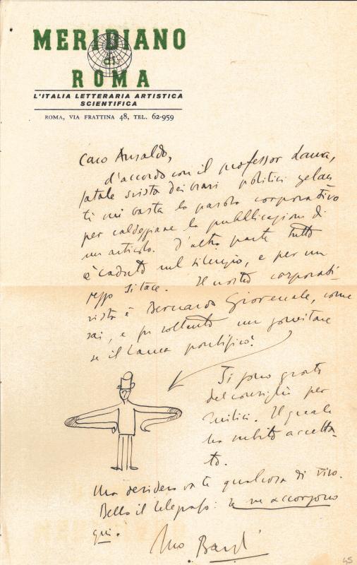 Lettera di Pietro Maria Bardi a Giovanni Ansaldo, fine anni '30 XX sec.