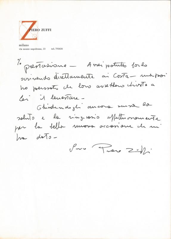 Retro della lettera di Piero Zuffi, 1958 mar. 25