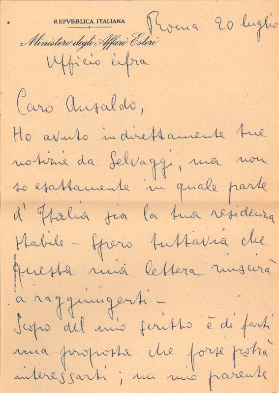 Lettera di Franco Bellia a Giovanni Ansaldo, 20-07-1947 (1)