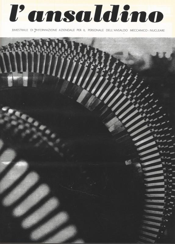 Copertina -  Particolare di un rotore di alta pressione tipo 75.000 kW in fase di palettatura, L'Ansaldino, n. 3, anno XVIII, 1971