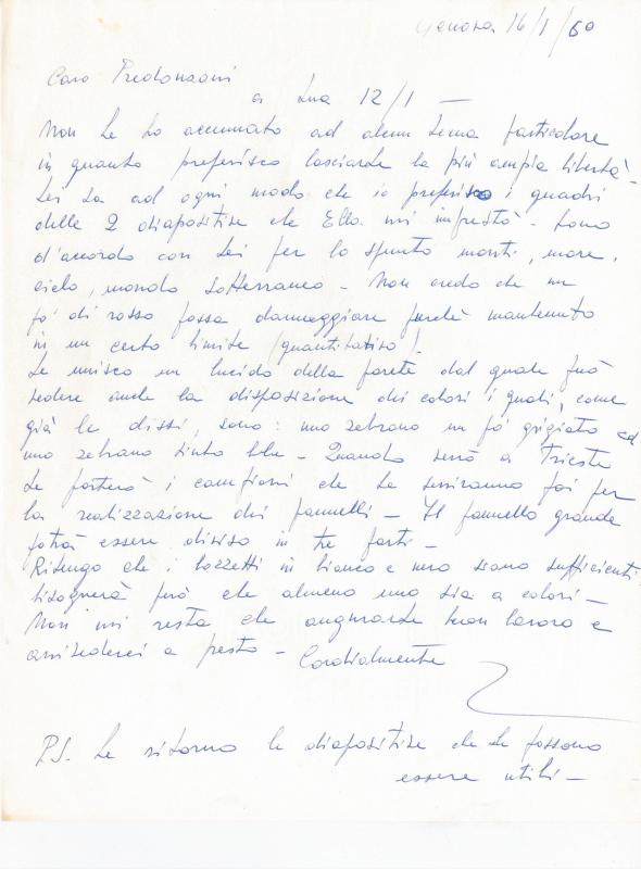 Minuta di lettera di Giovanni Zoncada, 1960 gen. 16