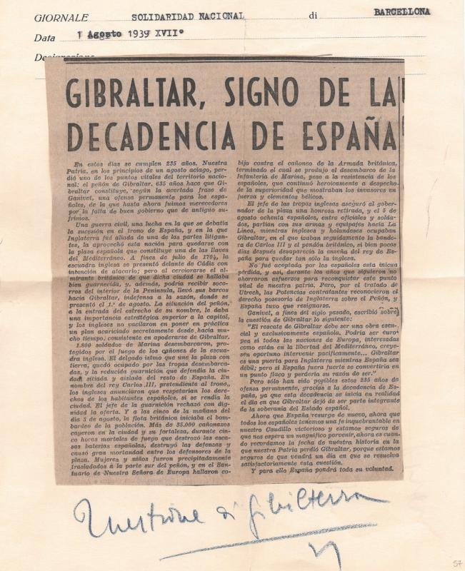 Lettera di Galeazzo Ciano a Giovanni Ansaldo, 01-08-1939