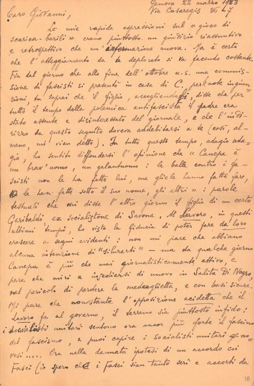 Lettera di Santino Caramella a Giovanni Ansaldo, 22-03-1923 (1)