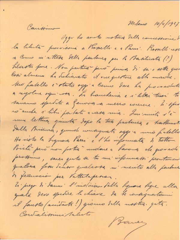 Lettera di Riccardo Bauer a Giovanni Ansaldo, 10-04-1927