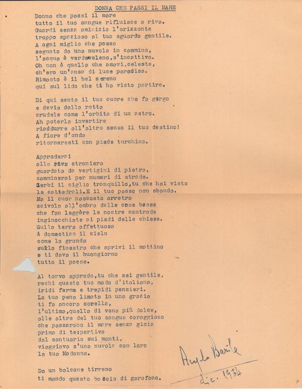 Poesia di Angelo Barile, dicembre 1934