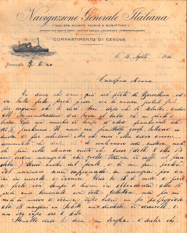 Lettera di Giovanni Ansaldo alla mamma Emma Ramorino, 12-08-1910 (1)